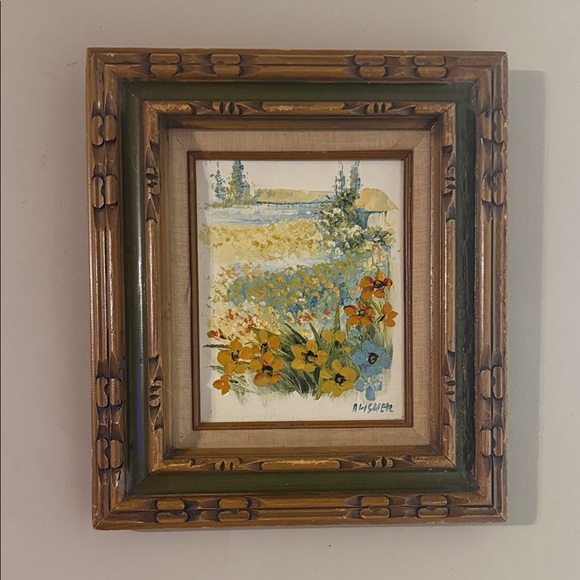 Vintage Framed Floral Landscape Painting by Alisher